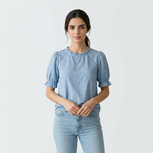 Blusa de algodón azul